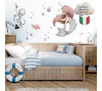 kina - Adesivo Murale Bambini Decorazione Parete Cameretta R00799 - Materiale Eco-Tessuto, Ecologico Anallergico, Riposizionabile, Effetto Carezza, Asilo Nido - Grafica Mare e Misura 120x30 cm