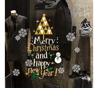 kina - CRNT0036 Vetrofanie Natalizie Adesivi Cristallo a Ventosa Decorazione Vetrine Negozi Trasparente Removibile Riposizionabile - Albero Natale Ing Merry Christmas Happy New Year 65x40 cm