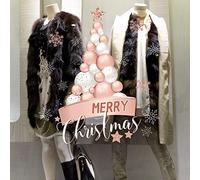 kina - CRNT0104 Vetrofanie Natalizie Adesivi Cristallo a Ventosa Decorazione Vetrine Negozi Trasparente Removibile Riposizionabile - Albero Natale Ing Merry Christmas Happy New Year 65x40 cm