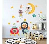 Kina - EcoTessuto Adesivo | Riposizionabile | Ecologico Anallergico | Spazio | Effetto Carezza | Adesivi Murali Bambino | R00512 | Decorazione Murale Cameretta | Asilo Nido | a 100x30 cm