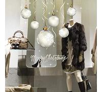 kina - UVNT0276 Vetrofanie Natalizie Adesivi Decorazione Vetrine Negozi Trasparente Removibile Riposizionabile - Palline Natale Ing Merry Christmas Buone Feste Happy New Year 130x40 cm