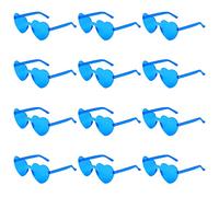 KINBOM 12pcs Lunettes de Soleil Sans Monture en Forme Cœur, Cœur d'Amour Lunettes de Soleil Teintées Transparentes Lunettes de Couleur Bonbon Sans Cadre pour Cosplay de Fête pour Femme (Blu)