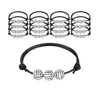 KINBOM 20 pezzi Braccialetti con Ciondoli Sportivi, Bracciale da Pallavolo, Braccialetti Regolabili Uomo Braccialetto Sportivo Braccialetto di Corda Nera per Feste Compleanno per Ragazzi (Pallavolo)