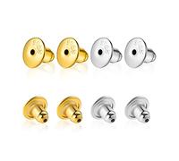 KINBOM 8 Pezzi Chiusure per Orecchini a Perno, Ferma Orecchini Argento Sterling 925 Ipoallergenici Tappi per Orecchini per Borchie Ganci per Orecchini (Placcato Oro 18K, Oro Bianco 18K)