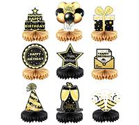 KINBOM 9 Pezzi Centrotavola Compleanno, Centrotavola a Nido d'Ape Nero e Oro Decorazioni per la Tavola di Compleanno Decorazioni per la Tavola