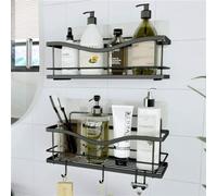 KINCMAX Mensola da bagno per doccia, portaoggetti da bagno con adesivo senza tracce di perforazione, SUS304, cestino per alimenti antiruggine, confezione da 2 (Nero)