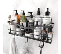 KINCMAX Mensola Doccia con Ganci Nera - Mensole Bagno per Spugne, Rasoi, Shampoo - Porta Bagnoschiuma da Doccia Adesivo Colore Nero - Resistente alla Ruggine