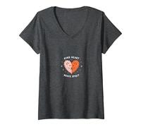 Kind Heart Brave Spirit Lion Inspirational, Scuola Materna Maglietta con Collo a V, Donna, Grigio Scuro, S