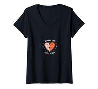 Kind Heart Brave Spirit Lion Inspirational, Scuola Materna Maglietta con Collo a V, Donna, Nero, S