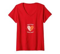 Kind Heart Brave Spirit Lion Inspirational, Scuola Materna Maglietta con Collo a V, Donna, Rosso, S