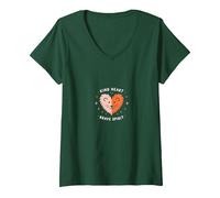 Kind Heart Brave Spirit Lion Inspirational, Scuola Materna Maglietta con Collo a V, Donna, Verde Foresta, S