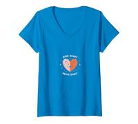Kind Heart Brave Spirit Lion Inspirational, Scuola Materna Maglietta con Collo a V, Donna, Zaffiro, S