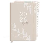 KIND OF HAZEL Family Planner 2026 - Calendario a libro DIN A5, con 5 colonne e adesivi, copertina rigida, per organizzazione e appuntamenti, agenda settimanale, colore: Beige