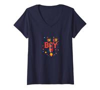 Kinder Boy Adventure Inizia Il Viaggio con i Razzi cosmici Maglietta con Collo a V, Donna, Navy, L