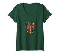 Kinder Boy Adventure Inizia Il Viaggio con i Razzi cosmici Maglietta con Collo a V, Donna, Verde Foresta, S
