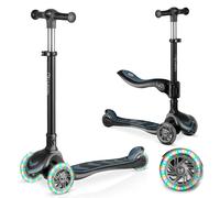 Nukido Monopattino per bambini - Monopattino a tre ruote con sedile - Ponte luminoso - Ruote a LED - fino a 50 kg - Argento Nero