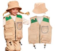 Kinder Entdecker Weste Und - Adventure Explorer Costume Set, Lightweight Breathable Fabric, Adjustable Comfortable Fit | Multiple Pocket Design With Matching Safari Style Hat For Outdoor Play