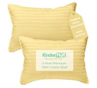 kinder Fluff Children Pillow (2Pack) [35x50cm] - Junior Pillows for Kids Age 4+, 100% Cotton Sateen Stripes Shell 300T, Down Alternative Fill, Machine Washable - Children & Travel Cushion - Yellow -M