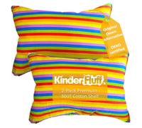 kinder Fluff Children Pillow (2Pk) 14x20in - Junior Pillows for Kids Age 4+, Bright Rainbow Design, 100% Cotton Sateen Stripe 300T, Down Alternative Fill, Machine Washable, Colourful Kids Cushion - M