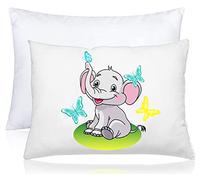 kinder Fluff Cuscino bebè federa design elefante, federa in morbido cotone 100%, imbottitura in piuma alternativa premium. 33x46 cm Resistente, ipoallergenico, lavabile in lavatrice per bambini.