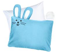 kinder Fluff Cuscino per bambini, federa design coniglietto blu - 33x46 cm Resistente, ipoallergenico, lavabile in lavatrice, chiusura a busta. Perfetto per lettino, set letto bebè, e viaggio