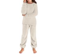 Kinder Jungen Mädchen Fleece Schlafanzug Zweiteiler Kuschelig Langarm Pullover + Pigiama Warme Winter Nachtwäsche Flauschiger Pigiama Set Plüsch 2 Teiliges Hausanzug Kleinkind Pjs 2-14 Jahre, cachi