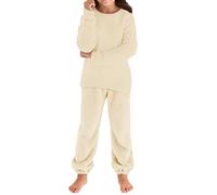 Kinder Jungen Mädchen Fleece Schlafanzug Zweiteiler Kuschelig Langarm Pullover + Pigiama Warme Winter Nachtwäsche Flauschiger Pigiama Set Plüsch 2 Teiliges Hausanzug Kleinkind Pjs 2-14 Jahre, beige