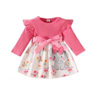 Kinder Mädchen Kleider Bowknot Langarm Kinder Kleider A-Linie Kleid Rundhals Rosa