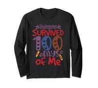 Kindergarten Grade Survived 100 Days of Me Back To School Maglia a Manica