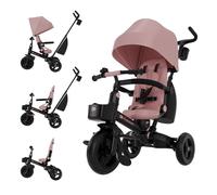 Kinderkraft AVEO 2 PLUS Triciclo per Bambini da 9 Mesi a 5 Anni, Triciclo 6 in 1 con Seduta Girevole a 360°, Reclinabile, Pieghevole, con Cappottina UPF50+ e Maniglione per Genitore, Rosa