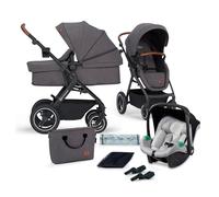 Kinderkraft B-TOUR Passeggino Trio Neonati 3 in 1 di 22 kg, Sistema modulare combinato, con Ovetto I-size 40-75 cm, Pieghevole, Sedile XL, Impermeabile filtro UPF50+, Posizione Nanna, Grigio
