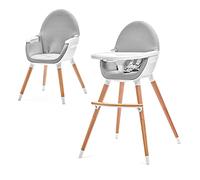 Kinderkraft Fini Seggiolone 2 in 1, Seggiolone Combinato, Gambe in legno, Cinture di sicurezza, Poggiapiedi, Doppio vassoio, da 6 mesi a 5 anni, Cinghie a 5 punti, Grigio