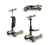 Kinderkraft HALLEY 2 Monopattino 2 in 1, Sedia Regolabile (25-33 cm), Manubrio 4 Altezze, Sterzo a Bilanciamento, Ruote LED, Pieghevole, Dai 18 Mesi, Verde