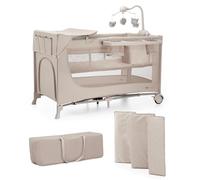 Kinderkraft JOY ACC 2 Lettino Bambino 3 in 1, Culla Viaggio, Pieghevole, Giocattoli, Borsa Trasporto, con accessori, per Bambini da 0-25 Kg, Beige