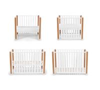 Kinderkraft KOYA Lettino Sbarre in Legno 4in1 per Bambini con Ruote, Culla da Affiancare, Materasso incluso, l’altezza della base regolabile, Bianca