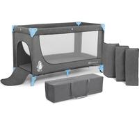 Kinderkraft Lettino Culla Neonato da Campeggio, Viaggio, Portatile Pieghevole + Borsa e Fasciatoio colore Grigio Blu - Joy