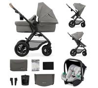 Kinderkraft MOOV 2 AIR Passeggino Trio 3 in 1, navicella e passeggino 2 in 1, seggiolino auto i-Size, travel system, ruote gonfiabili ammortizzate, da nascita a 22 kg, Grigio Claro