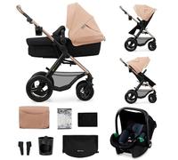 Kinderkraft MOOV2 Trio passeggino neonati 3 in 1 fino 26 kg, con Ovetto I-SIZE 40-75 cm, Carrozzina reversibile fronte mamma e strada, Schienale regolabile, Ruote gonfiabili, Beige
