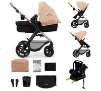 Kinderkraft MOOV 2, passeggino multifunzionale 4 in 1 trio neonato, navicella e passeggino 2 in 1, seggiolino auto MINK PRO i-Size, ruote antiforatura, Beige