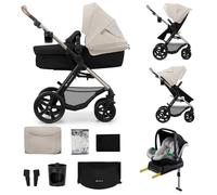 Kinderkraft MOOV 2, passeggino multifunzionale 4 in 1 trio neonato, navicella e passeggino 2 in 1, seggiolino auto MINK PRO i-Size, ruote antiforatura, Grigio