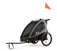 Kinderkraft NAVA WALK 2 in 1 rimorchio bici e passeggino per 2 bambini, ruote gonfiabili, sospensioni regolabili, maniglione 9 posizioni, freno STOP, protezione UV, Grigio