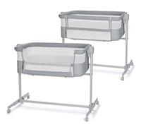 Kinderkraft Neste UP2 - Lettino da viaggio 2 in 1, letto da viaggio per bambini con materasso, altezza materasso a 5 livelli, 4 ruote con freno, materiale morbido, struttura leggera, colore grigio
