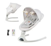 Kinderkraft TULSY Sdraietta Elettrica per Bambini, 5 Livelli di Intensità, 12 Melodie Preimpostate, Giocattoli Rimovibili, Regolabile, Leggera, Bluetooth e USB, Cintura a 5 Punti, Beige