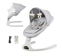 Kinderkraft TULSY Sdraietta Elettrica per Bambini, 5 Livelli di Intensità, 12 Melodie Preimpostate, Giocattoli Rimovibili, Regolabile, Leggera, Bluetooth e USB, Cintura a 5 Punti, Grigio