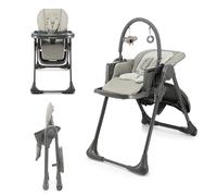 Kinderkraft TUMMIE Seggiolone 2 in 1, Ergonomico, Confortevole, Reclinabile, Pieghevole, con Altezza Regolabile e Poggiapiedi, Vassoio Staccabile, per Bambini, con giocattoli, Grigio