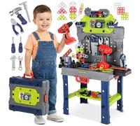 Kinderplay Banco da lavoro per bambini 132 TLG con set di attrezzi e trapano, officina per bambini dai 3 anni in su, 2 in 1, banco attrezzi per ragazzi e ragazze