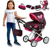 Kinderplay Carrozzina per Bambole 3 in 1 - Maniglia Regolabile 36,5-64 cm - Per Bambole fino a 40 cm - Telaio in Alluminio, Ruote Silenziose, Borsa