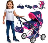 Kinderplay Carrozzina per Bambole, Passeggino per Bambole - Altezza Della Maniglia Regolabile di 36.5-64 cm, Passeggino Giocattolo 3in1, con Borsa, KP0200T