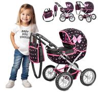 Kinderplay Carrozzina per Bambole, Passeggino per Bambole - Gondola, L'altezza del manico è di 33-63 cm, Passeggino Giocattolo, Costruzione Leggera e Stabile, KP0262R