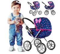 Kinderplay Carrozzina per Bambole - Navicella Gioco Leggera e Stabile - Manico 54 cm - Ruote Silenziose Antigraffio - da 3 Anni